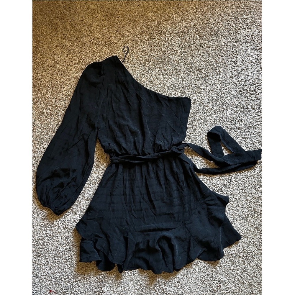 Lush One-Shoulder Black‎ Ruffled Mini Dress - Picture 2 of 4
